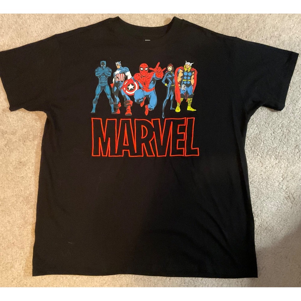 MENS BLACK MARVEL XL TEE SHIRT Spiderman, CAPTAIN AMERICA